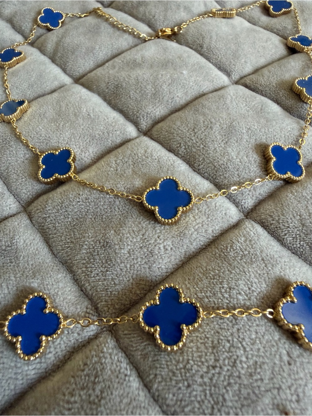 Gold Chain Necklace and Bracelet Set with Blue Clover Motifs